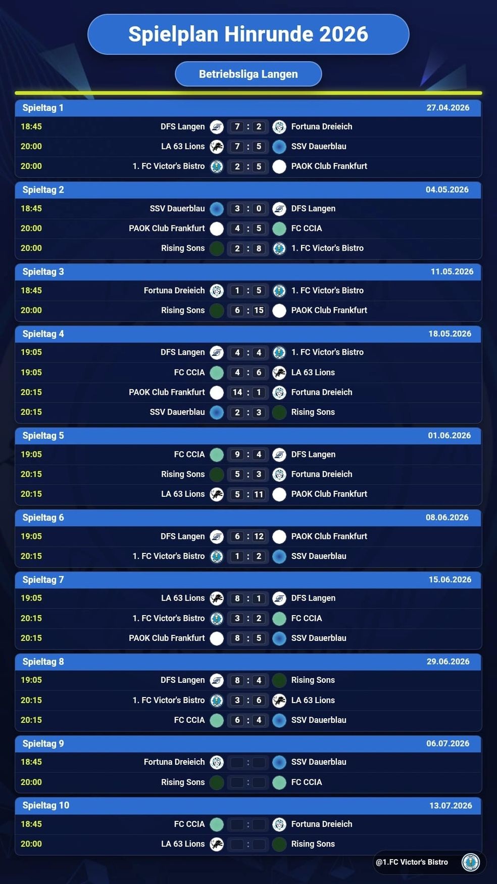 Spielplan Hinrunde 2026